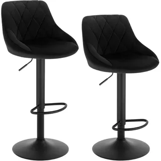 WOLTU Barhocker 2er Set, Barstuhl, Gute gepolsterte Sitzfläche aus Samt, Höhenverstellbar, 360° Drehbar, Schwarz - Schwarz