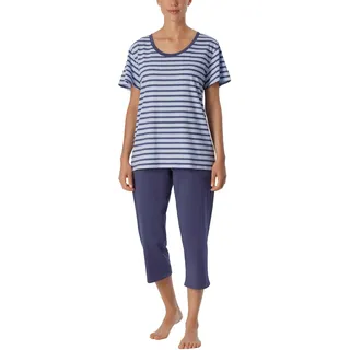 Schiesser Damen Schlafanzug 3/4, 1/2 Arm Pyjamaset, Blickdicht, blau gestreift, 36