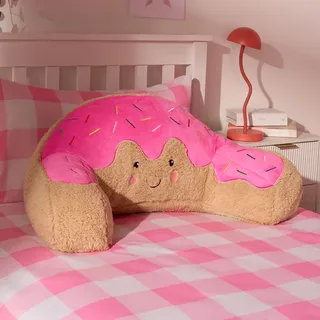 OHS Kuschelkissen, Donut, Lesekissen für Bett, Erwachsene, Kinder, superweiches Teddy-Fleece, gemütliches Gaming-Kissen für Mädchen und Jungen, mit Armen, Rückenlehne, Sitzen im Bett, entspannend