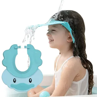 Duschhaube Kinder, Baby Verstellbarer Shampoo Schutz, Shampoo Bade Bad SchüTzen Weiche Kappe Hut, Kappe Wasserdicht Cap für Mehr als 6 Monate(Kopfumfang über 38cm) Blau