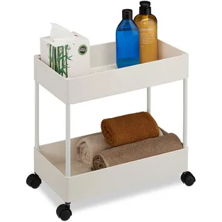 Relaxdays Rollwagen, 2 Etagen, Servierwagen, Küchenwagen, Bad & Büro, Rollregal, HBT: 38x39,5x21,5 cm, Bastelwagen, weiß