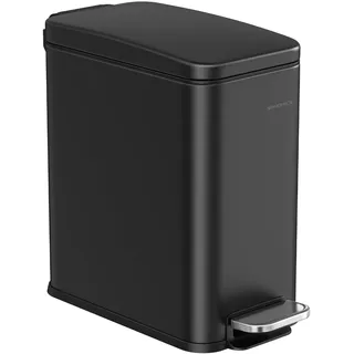 SONGMICS Kosmetikeimer, 5 Liter, Mülleimer Bad, mit Deckel, Tretmülleimer, Abfalleimer klein, schmal für kleine Räume, Stahl, Softclose, schwarz LTB560B05V1