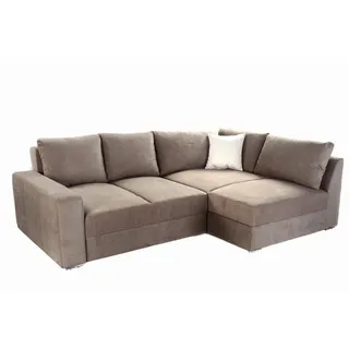 luma-home Ecksofa-Dauerschläfer Boxspring Federkern Topper Bettkasten, seitenverkehrt montierbar B260/T181/H88 cm, Mikrofaser in Hellbraun / 15108 , Textil , Füllung: Polyurethan (PUR),Polyurethan (Pur) , L-Form,L-Form , 260x181 cm , Wohnzimmer, Sofas & Couches, Wohnlandschaften, Ecksofas