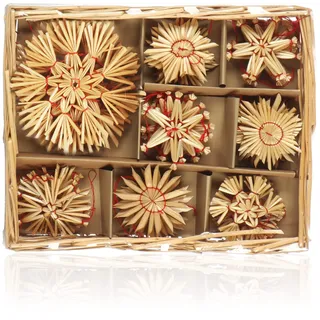 COM-FOUR COM-FOUR® 36x Strohsterne im Mix-Set - Christbaum-Schmuck - Stroh-Anhänger für den Weihnachtsbaum - natürlicher Christbaum-Behang - Weihnachtsdekoration (36-teilig - Set1)
