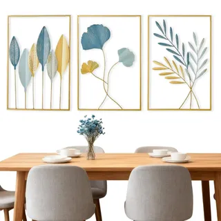 Piashow 3er Set Wanddeko Wohnzimmer Modern, 3D Metallbilder Wanddeko Metall Wanddekoration Wandornament Heimdekoration, für Schlafzimmer Zuhause Büro und Küche (Gold)