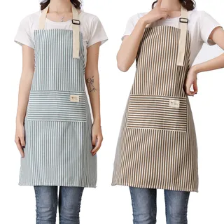 Lofekea Schürzen 2 Pack Verstellbare Latzschürzen mit 2 Taschen Baumwolle Leinen Kochen Küche Chef Schürze für Damen und Herren