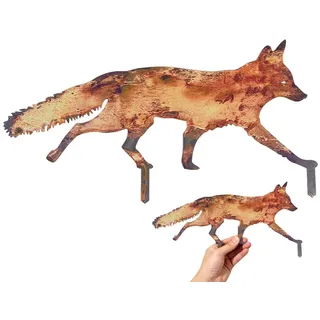 CREATCABIN Rustikale Gartendekoration Metall Fuchs Tierstatuen Pfähle Für Außenbereich Rostige Fuchs Skulpturen Figuren Für Terrasse Rasen Hof Hinterhof Kunstdekoration Einweihungsparty 15.5x30.6cm