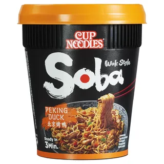 Nissin Cup Noodles Soba Cup – Peking Duck, 8er Pack, Wok Style Instant-Nudeln japanischer Art, mit Würzsauce, Ente & Gemüse, schnell im Becher zubereitet, asiatisches Essen (8 x 87 g)