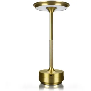 MMOBIEL Kabellose LED-Tischlampe Wiederaufladbare Runde Metalllampe mit Touch-Steuerung, Stufenloser 3-Farb-Dimmung, USB-C, 1800mAh Akku für Schlafzimmer, Restaurant, Innen & Außen – Gold