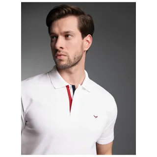 Poloshirt TRIGEMA "TRIGEMA Poloshirt mit dreifarbiger Knopfleiste", Herren, Gr. M, weiß, Piqué, 100% Baumwolle, Basic, ohne Ausschnitt, Shirts Poloshirt