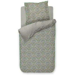 Pip Studio Bettwäsche Alba Blau Perkal Ornamente Blumen Blätter Bögen Paisley Beige, Größe:135 cm x 200 cm