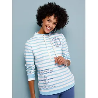 Sweatshirt CLASSIC BASICS, Damen, Gr. 48, aquamarin, ecru, geringelt, 100% Baumwolle, gemustert, gestreift, mehrfarbig, Sweatshirts Sweatshirt