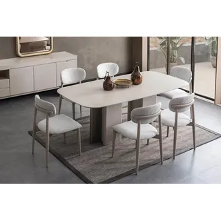 aea Moderne Essgruppe Elegantes Esszimmer Set Esstisch mit 6x Stilvollen Stühlen - Weiß