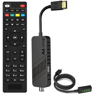 LEYF DVB-T2 Receiver, Full HD 1080P HDMI TV Stick, Versteckt hinter TV, Digitalanzeige, H265 HEVC Main 10 Bit, 2in1 Universal Fernbedienung, USB