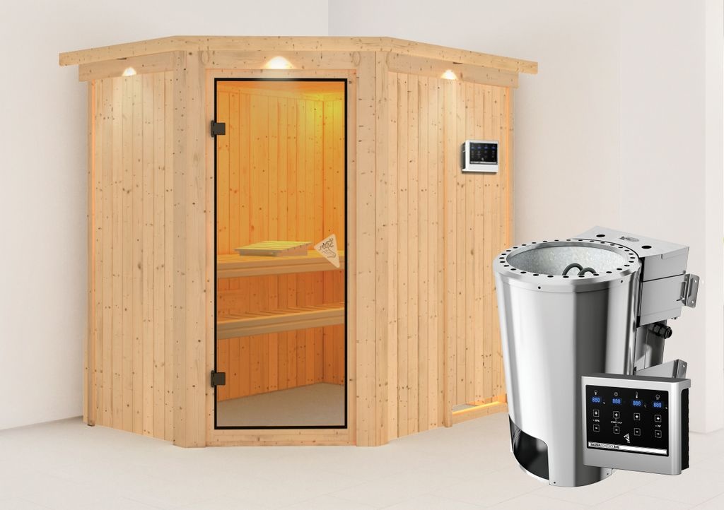 Bild von Sauna Saja (Eckeinstieg) Ofen 3,6 kW Bi o-Ofen externe Strg. modern 210*165*202
