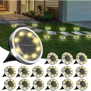 FLOWood 16 Stück Solar Bodenleuchten Aussen, 3000K Warmweiß Solarleuchten für Garten Außen mit 8 LEDs, Wasserdicht Led Solar Gartenleuchten, Solarlampen für Außen Garten Rasen Gehweg Patio Warmweiss