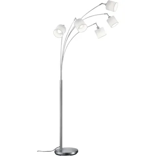 REALITY LEUCHTEN Stehlampe "Tommy, Bogenleuchte 5-flammig, exkl 5x E14 max 28W, mit Fussschalter", nickelfarben, weiß, 5, Ø 12cm H: 200cm, 1 Stk., Leuchten, Stehlampe Wohnzimmer mit Stoffschirmen und verstellbaren Spots, Stehlampe