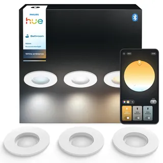 Philips Hue White Ambiance Adore 3er Deckenspots rund, weiß 3x250lm inkl. Dimmschalter, Bad-Beleuchtung, dimmbar, steuerbar via App, kompatibel mit Amazon Alexa (Echo, Echo Dot), neue Generation