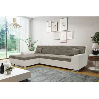 DOMO. collection Ecksofa Treviso, Schlafsofa in L-Form aus Kunstleder und Webstoff, Sofa, Couch mit Schlaffunktion, Eckcouch, Polsterecke, 267 x 178 x 83 cm (BxTxH), grau/weiß