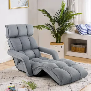 COSTWAY Relaxliege 5-Fach einstellbar, Bodensessel Klappbar, Relaxsessel mit Griff, mit Rückenlehne, Bodenliege für Gaming & Schlafen & Lesen - Grau