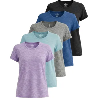 Real Essentials 5er-Pack: Kurzärmeliges Damen-T-Shirt, Workout-Top, Fitness, Pilates, Fitnessstudio, Sportbekleidung (Plus erhältlich)