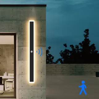 Klighten LED Lange Wandleuchte Außen/Innen Wandlampe, 100CM/30W Außenwandleuchte mit Bewegungsmelder, IP65 Außenleuchte Edelstahl+Acryl, Außenlampe für Villa/Terasse, Warmweiß 3000K, Schwarz