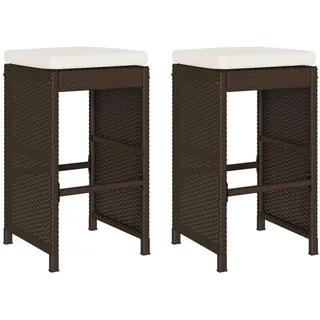 vidaXL Garten-Barhocker mit Kissen 2 Stk. Braun Poly Rattan - Braun