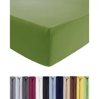 ENTSPANNO Luxus Spannbettlaken 180 x 200 bis 200 x 220 cm - Aus Premium Jersey - Ideal für Wasser- u. Boxspringbetten bis 35cm Höhe - Blattgrün