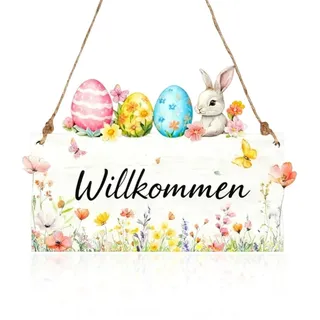 Osterdeko Frühlingsdeko, Türkranz Frühling mit Osterkranz Haustür, Osterdeko für Fenster und Türen, 1 Stück Türdekoration, Weihnachtsdeko tür Beidseitig mit Hallo Frühling & Willkommen