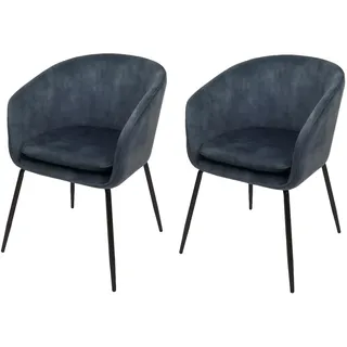 Mendler Esszimmerstuhl HWC-O28 Stoff blau 2er Set