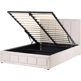 BELIANI Bett Taupe Chenille Stoff Gesteppt mit Lattenrost 140 x 200 cm Hochklappbar Bettkasten Stauraum Hohes Kopfteil Modern Schlafzimmer Polsterbett - Beige