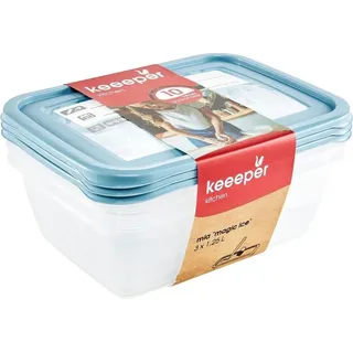 KEEEPER Tiefkühldosenset 3-teilig, Wiederbeschreibbarer Deckel, 3 x 1,25 l, 20,5 x 15,5 x 6,5 cm, Mia Magic Ice, Nordic Blue