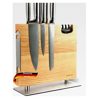Magnetischer Messerblock ohne Messer mit Messerschärfer - Eiche, inkl. Flaschenöffner | Magnetischer Messerhalter für Küchenmesser