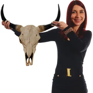 Deko Schädel 45cm HWC-T454, Polyresin Stier Bulle Longhorn Kopf Trophäe, In-/Outdoor naturfarben - Braun
