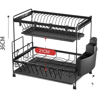 Abtropfgestell, 2-Lagen-Design, Effektive Wasserableitung, schwarz - Schwarz
