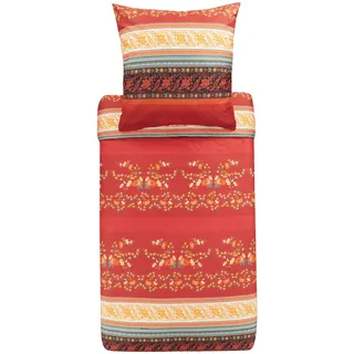 BASSETTI Bettwäsche Garnitur Orosei R1 Mako-Satin in der Farbe Rot 2-Teilig mit Reißverschluss, Maße: 200cm x 200cm, 80cm x 80cm, 9323456