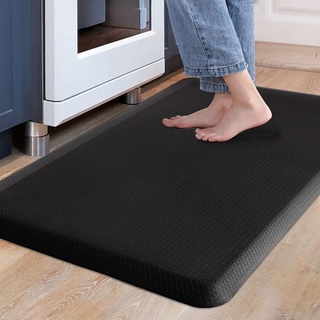 Carvapet rutschfest Küchenteppich Anti Ermüdungsmatte Küchenläufer Schaum-Stehmatten PVC Abwischbar Laufteppich Küchenmatte Bodenmatte (Schwarz,44x70cm)