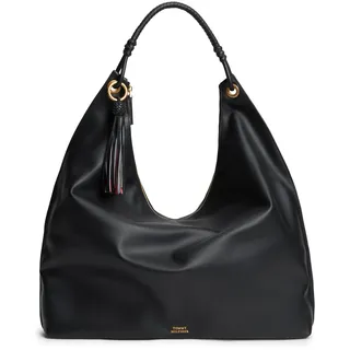 Hobo TOMMY HILFIGER "TH STATEMENT LEATHER HOBO", Damen, Gr. B/H/T: 45cm x 37,5cm x 10cm, schwarz, Leder, unifarben, Taschen Hobo, Damen Umhängetasche, Schultertasche, Handtasche mit Logoschriftzug