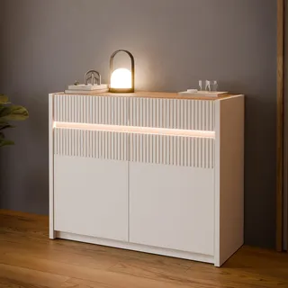 Forte Oak SQUERE Kommode, Beleuchtung Soft Close, Lamellenoptik