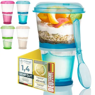 GOODS+GADGETS Müslibecher to Go Deluxe - Joghurt-Becher für unterwegs - Reise Lunchpot mit Löffel und Iso-Kühlfach für Müsli, Cerealien, Porridge und Obst (1, Blau)