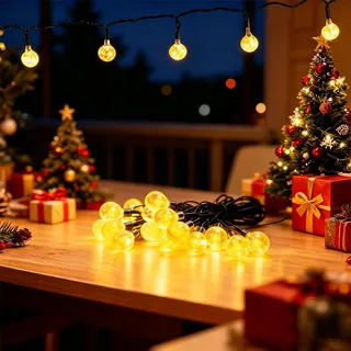 NewAusen Solar Lichterkette 60 LED 11 m Warmweiß | IP65 Winterfest | Dämmerungs-Sensor – 12 Std Dauerlicht | für Garten, Balkon Deko, Terrassen, Weihnachten, Hochzeiten, Partys, Bäume, Warmweiß