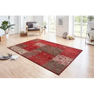 HANSE HOME Teppich Kirie – Patchwork Teppich Kurzflor Modern Vintage Design Teppiche für Esszimmer, Wohnzimmer, Kinderzimmer, Flur, Schlafzimmer, Küche – Rot Braun 80x150cm