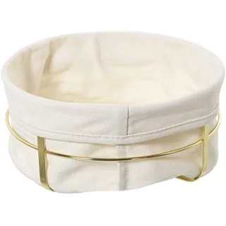 DRW Runder Brotkorb aus Metall und Stoff in Gold und Natur, 21,5 x 10,5 cm