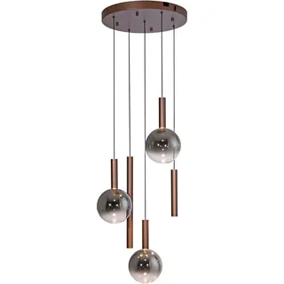 PAUL NEUHAUS LED Pendelleuchte "BOWL", braun, 5, Ø 54cm H: 100cm, 1 Stk., Leuchten, Dimmbar über Lichtschalter, Memory, Höhenverstellbar, Rauchgläser, LED Pendelleuchte