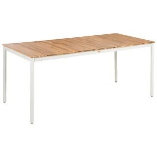 BELIANI Gartentisch Braun u. Cremeweiß Akazienholz Lattenoptik Rechteckig 180x90 cm mit Stahlgestell Rustikaler Tisch für 6 Personen Terrasse Garten - Braun, Weiß