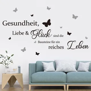 decalmile Wandtattoo Sprüche Glücklich sein Wandaufkleber Gesundheit & Liebe Sprüche und Zitate Schwarz Schmetterlinge Wandsticker Schlafzimmer Wohnzimmer Esszimmer Wanddeko