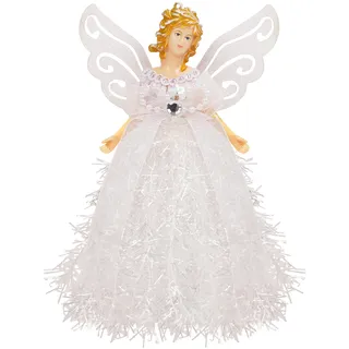 Belle Vous Weihnachtsengel Baumspitze - 20,5 x 8,2 cm Weiße Weihnachtsspitze Engel Figur aus Plastik - Engel für Weihnachtsbaumspitze, Christbaumschmuck und Festliche Wohnkultur