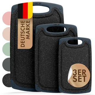 Blumtal Schneidebrett Set mit 3 Größen (S/M/L) - Schneidebrett Kunststoff groß + Saftrillen & Griff - Cutting Board - Schneidbrett BPA frei langlebiges Küchenbrett Schwarz