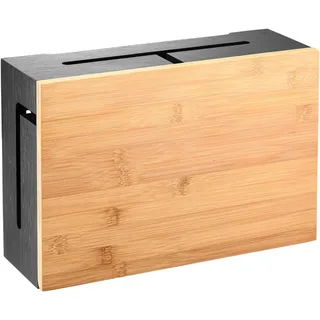 Kabelmanagement Box aus Bambus 32×20×11 cm – Magnetischer Deckel – Kabel Organizer für Schreibtisch & TV – Kabelbox zur Kabelaufbewahrung – inkl. Montagematerial für Wandbefestigung (Schwarz)