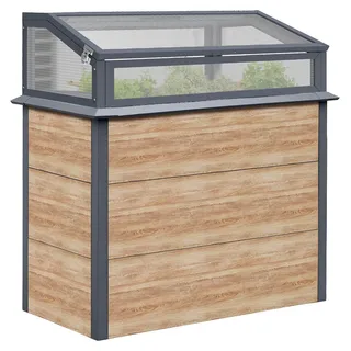 Westmann Primus-Multi Plus M Metall Hochbeet mit Frühbeetaufsatz Holzoptik - Braun